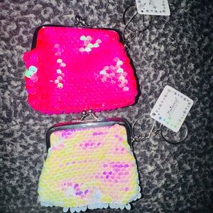 Sequin Kiss-Lock Coin Pouch Keychain - Hot Pink & White- pink/purple-nwt